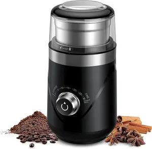 Electric Super Silent Blade Coffee Grinder, Timed Grind Control Rotary Knob, Adjustable Coarse to Fine for Coffee Beans, Spices & Herbs, with 1 Removable Stainless Steel Bowl, Black