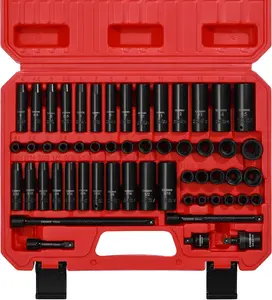 55PCS 1/4-Inch Drive Impact Socket Set, Shallow & Deep, 5/32 Inch - 9/16 Inch, 4mm - 15mm, Metric/SAE, 6-Point, Cr-V Steel Socket Set
