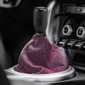 Crystal Rhinestones Car Gear Shift Knob Cloth Boot Cover PU Leather Auto Handbrake Collars Boot Covers Cars Accessories