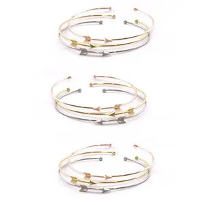 Dainty Delicate Trendy 3-strand Arrow Bangle Bracelet Set Tricolor
