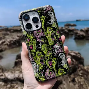 Zombie Horror Case, Grunge Undead Art Cover, Creepy Green Skull Design,iPhone 16, 15, 14, 13, 12, 11 Pro Max Plus X