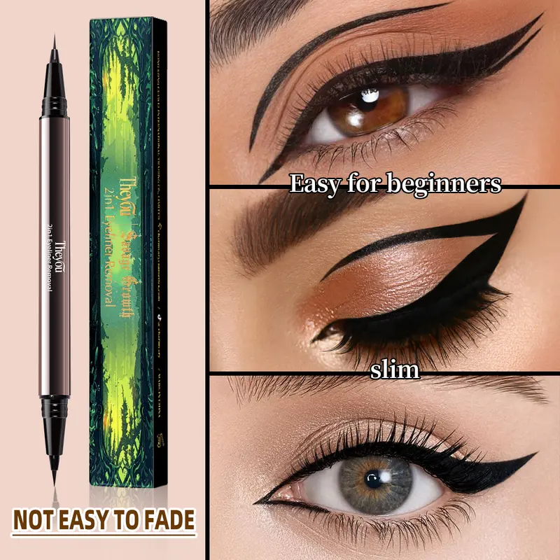 You 2-in-1 Dual-Tip Ultra-Smooth Creamy Eyeliner - Alcohol-Free Longwear Eye Liner, Waterproof, Smudge-Proof, Weightless, 24-Hour Wear, Cool Black, Fine Point, Defying Transfer, Contains Neither Harmful Additives