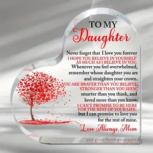 1pc Acrylic Heart-shaped Keepsake Decorative Plaque - Love You for The Rest Of Mine - Unique Daughter Gift From Mom, Exquisite Plaque with Floral Tabletop Decoration, Perfect for Birthday Graduation Wedding & All Occasions, Home Ornament