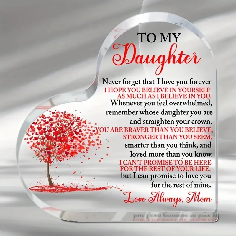 1pc Acrylic Heart-Shaped Keepsake Plaque Sign - "Love You for The Rest Of Mine" - Exquisite Floral Tabletop Home Decor, Unique Mom-to-Daughter Gift for Birthday, Graduation, Signs