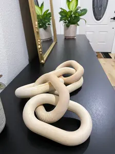 Wood Chain Link - Hand Carved - 5 Link Decorative Chain - 53 cm Wood Chain Decor for Coffee Table Decor. Rustic Farmhouse Decor.