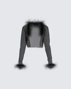 Women's Dita Black Sheer Collared Feather Jacket - Women's Coats & Outerwear for Outfits Inspo
