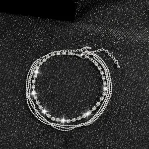 Elegant Rhinestone Decorated Anklet for Women, Zircon Ankle Bracelets Comfortable Fit Beach Summer Jewelry, Gift for Girl Friend, Sister