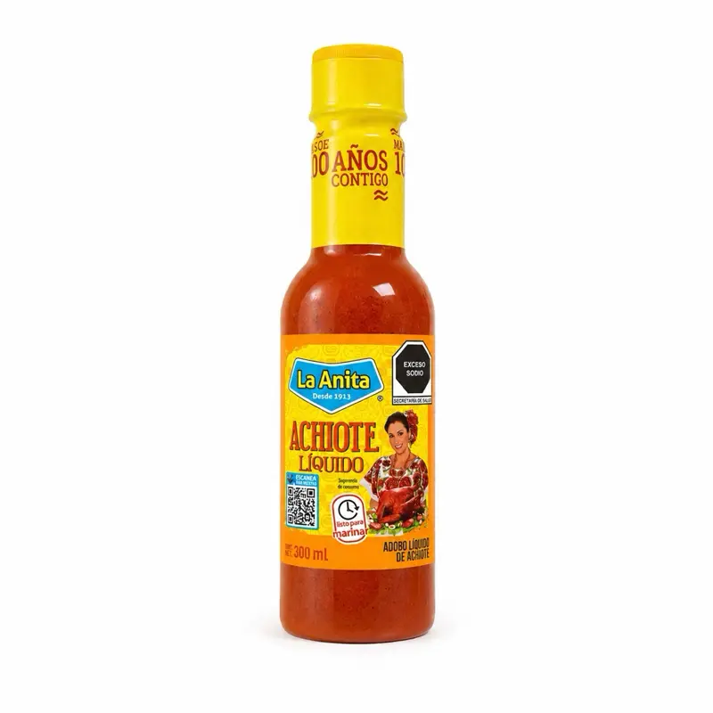 Achiote Líquido La Anita 300 mL Adobo Líquido para Marinar Pollo, Res y Pescado Listo para Marinar Annatto Marinade Liquid Achiote