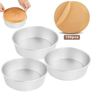 3 pcs 6 Inch Round Cake Pans & 100 Round Parchment Paper, Stainless Steel Round Cake Tins Set for Baking, Birthday Wedding Party,  Kitchen Party Cooking Tool ﻿