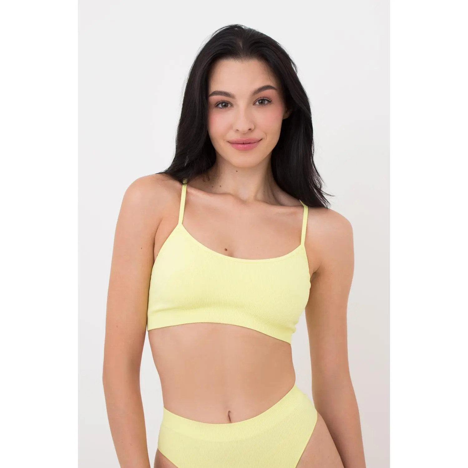 Seamless Ribbed Cami Bra in Pastel Yellow