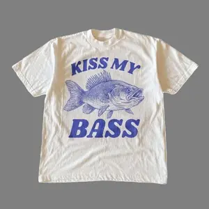 Retro Fishing Shirt, Kiss My Bass Tee, Funny Angler Gift for Men Dad Grandpa, Casual Round Neck, Y2K 90s Graphic Shirt, gift for her, him, Womenswear Top