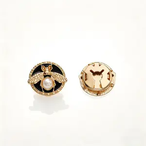 Vintage Pearl Bee Button Pins 2 Pack Black Enamel Heavy Look Without Fabric Sagging Suit and Blazer Accessory Unique Gift for Men and Women