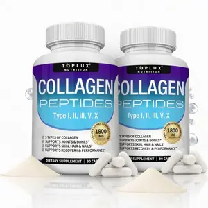 Multi Collagen Peptides Pills 1800mg Type I II III V X Premium Collagen Complex for Skin Hair and Joint Support Hydrolyzed Protein 90 Capsules - 2 Pack