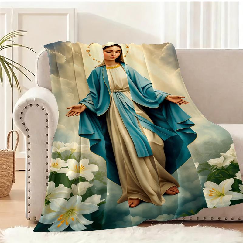 Virgin Mary Blanket Wrap Yourself in Divine Comfort Soft Funny Throw Blanket Cozy Lightweight Plush Portable Cover Blanket For Sofa,Warm Gift For Birthday,Christmas,Multiple Blanket Suitable for all four seasons cozy flannel blanket