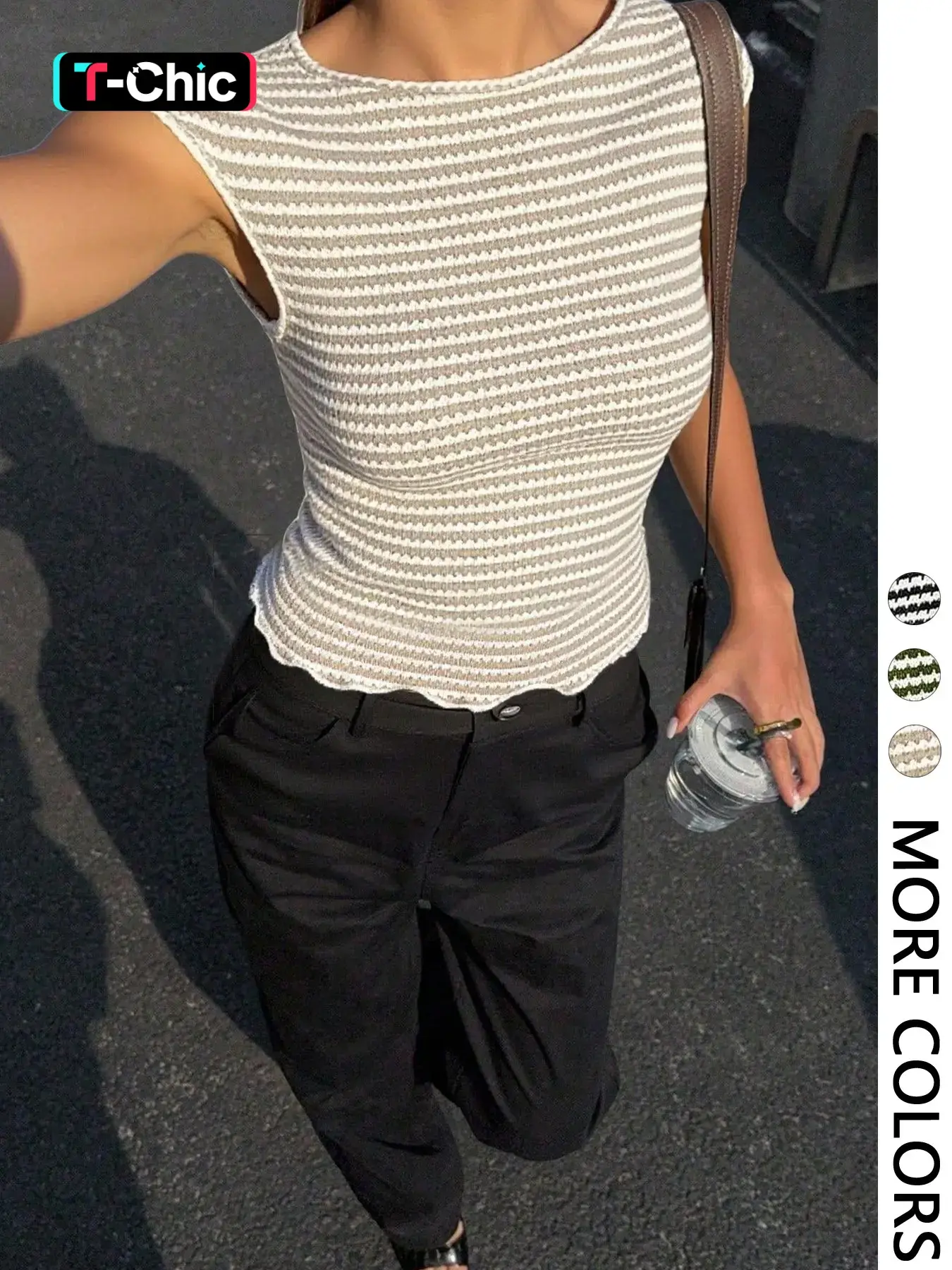 Women's Summer Casual Flattering Sleeveless Fit Short Striped Lace Trim T-Shirt Tops, Casual Everyday Top, Womenswear Fashion, Perfect for Outdoor Y2K Style Vacation Wear