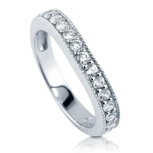 BERRICLE Sterling Silver Wedding Rings Stackable Curved Half Eternity Band Ring for Women, Pave Set Round Cut Cubic Zirconia CZ