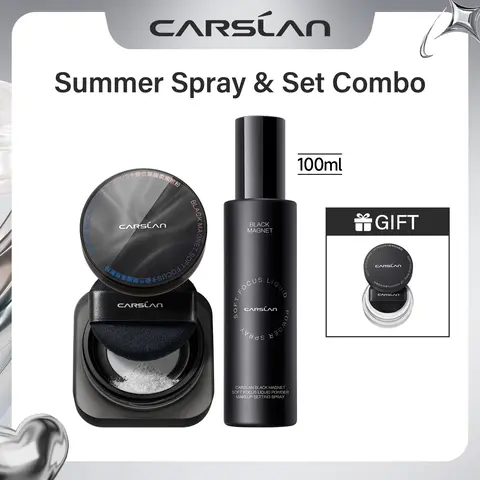 [2.0]CARSLAN Black Magnet Soft Focus Make-up Powder+Liquid Powder Makeup Setting Spray, 24HLongglasting, Oil Control, Waterproof, Blurring Pores Summer Spray & Set Combo