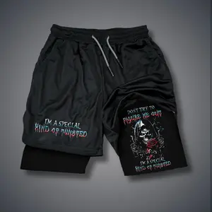 Viral Double-Layer Graphic Sports Shorts "Don'T Try To Figure Me Out, I'M A Special Kind Of Twisted Casual Graphic" Unisex Fit Streetwear Camo/Black Athletic Shorts For Vacation & Daily Outfits