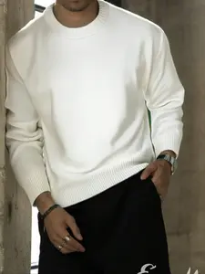 Men's Street Style American Casual Long Sleeve Round Neck Sweater, Spring Autumn Winter New Fashion, Loose Fit Knit Top, Knitwear, Clothes, Menswear