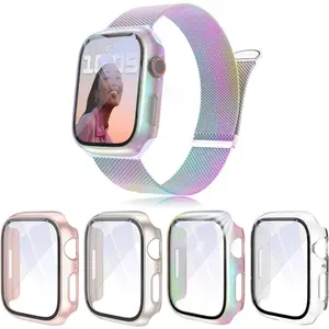 [4 count] Hard PC Case with Screen Protector Compatible for Apple Watch Series 7/8/9 41mm, Full Edge All Around Protective Bumper Anti-Scratch Frame Cover for iWatch Smartwatch Accessories