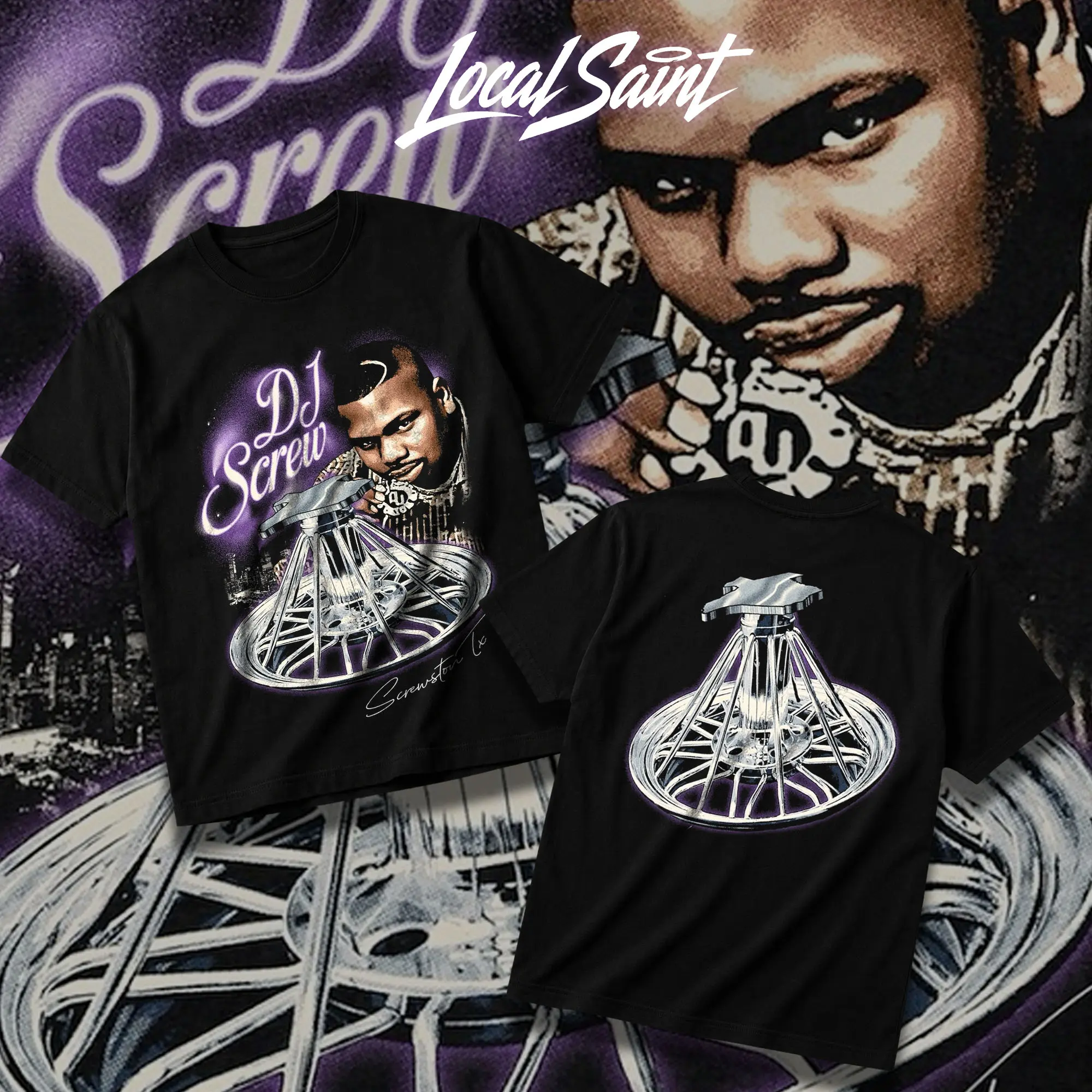 LOCALSAINT Menswear Screwston TX Lowrider Heavy Cotton Fabric Unisex Graphic T-Shirt - 713 Houston Texas Skull Cowboy, Casual Shortleeve Crewneck, Vintage Streetwear Breathable Direct-To-Garment Print, Shortsleeve