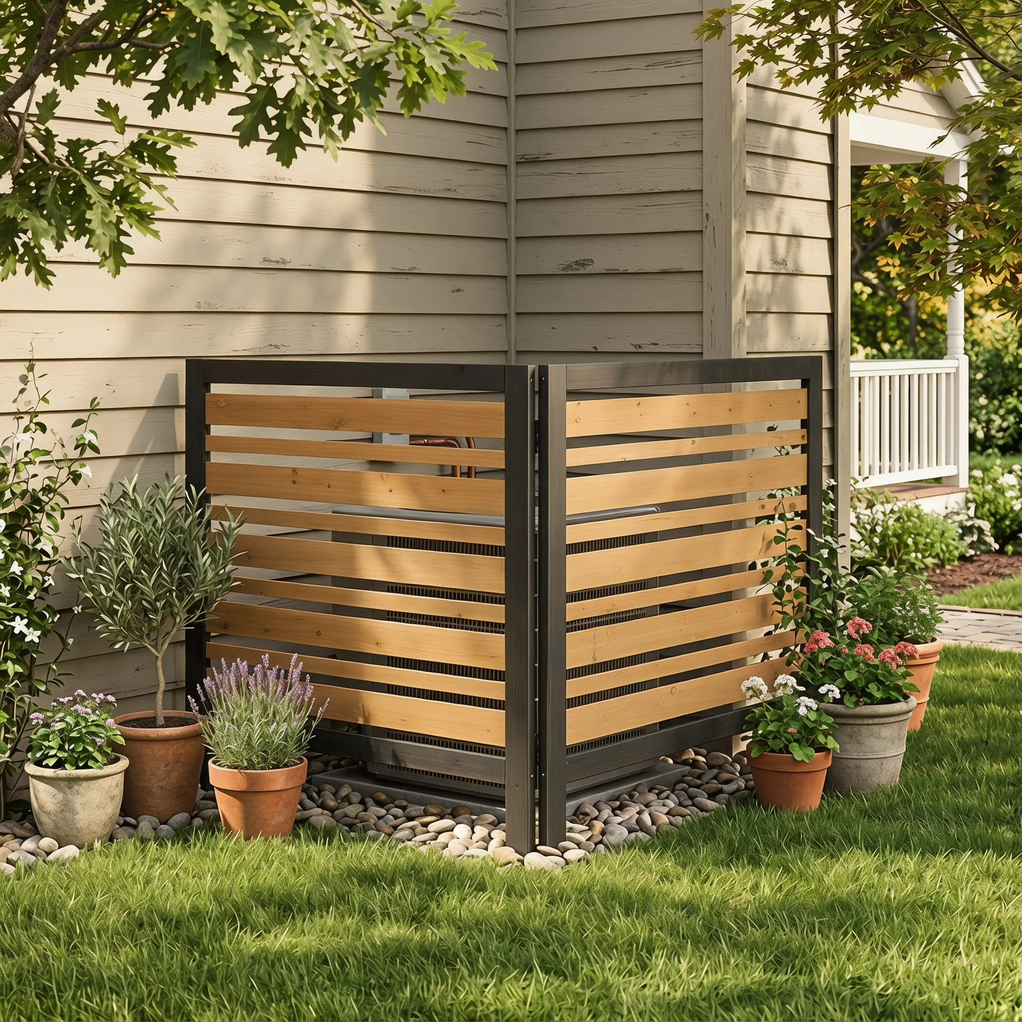 Solid Wood Outdoor Air Conditioner Fence Screen - 2-Panel, 38x42 in Airflow Enclosure Privacy Panel for Backyard Patio, Right-Angle Fit