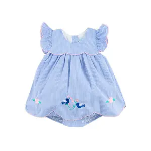 Sweet Bird Embroidered Light Blue Gingham Amelia Skirt Bubble - Girls Spring Outfit