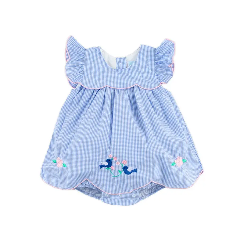 long backless dress Embroidered Gingham Sleeveless Dress in Blue