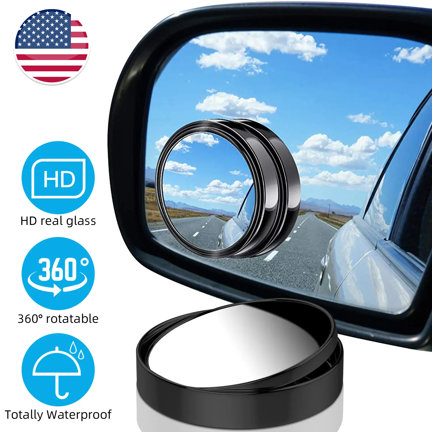 2pcs Round Vehicle Blind Spot Mirrors - Adjustable Rotation, Convex Wide-Angle, HD Glass, Adhesive-Mounted, Universal Fit for Cars, Trucks, SUVs (As Shown), Blindspotmirrors