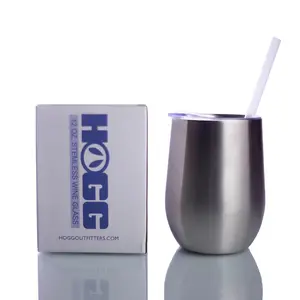 Hogg 12oz STEMLESS Wine Glass with Lid - Insulated Drinkware, Includes Straw