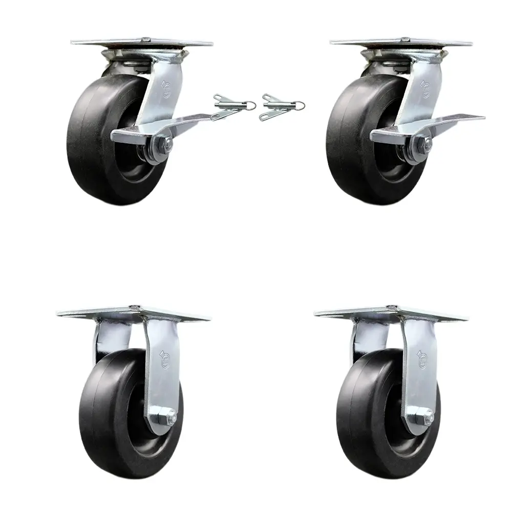 Service Caster SCC-35S620-POB-SLB-BSL-2-R-2 Heavy Duty Large Top Plate Polyolefin Swivel Top Mount Castors (Set of 4) - 6"x2" Black Wheels, Maintenance Free Bearings, 2 Swivel with Brakes, 2800 lbs Capacity for Commercial Equipment, Dollies, Food Service,