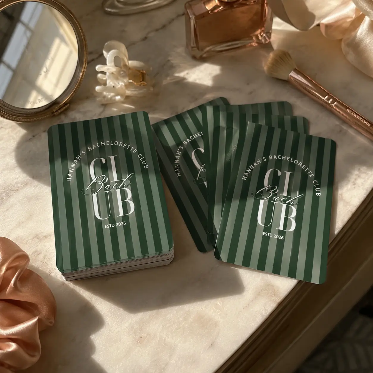 Personalized Green Bachelorette Playing Cards – Custom Bach Party Deck for Bride Weekend, Bridal Shower & Girls Trip