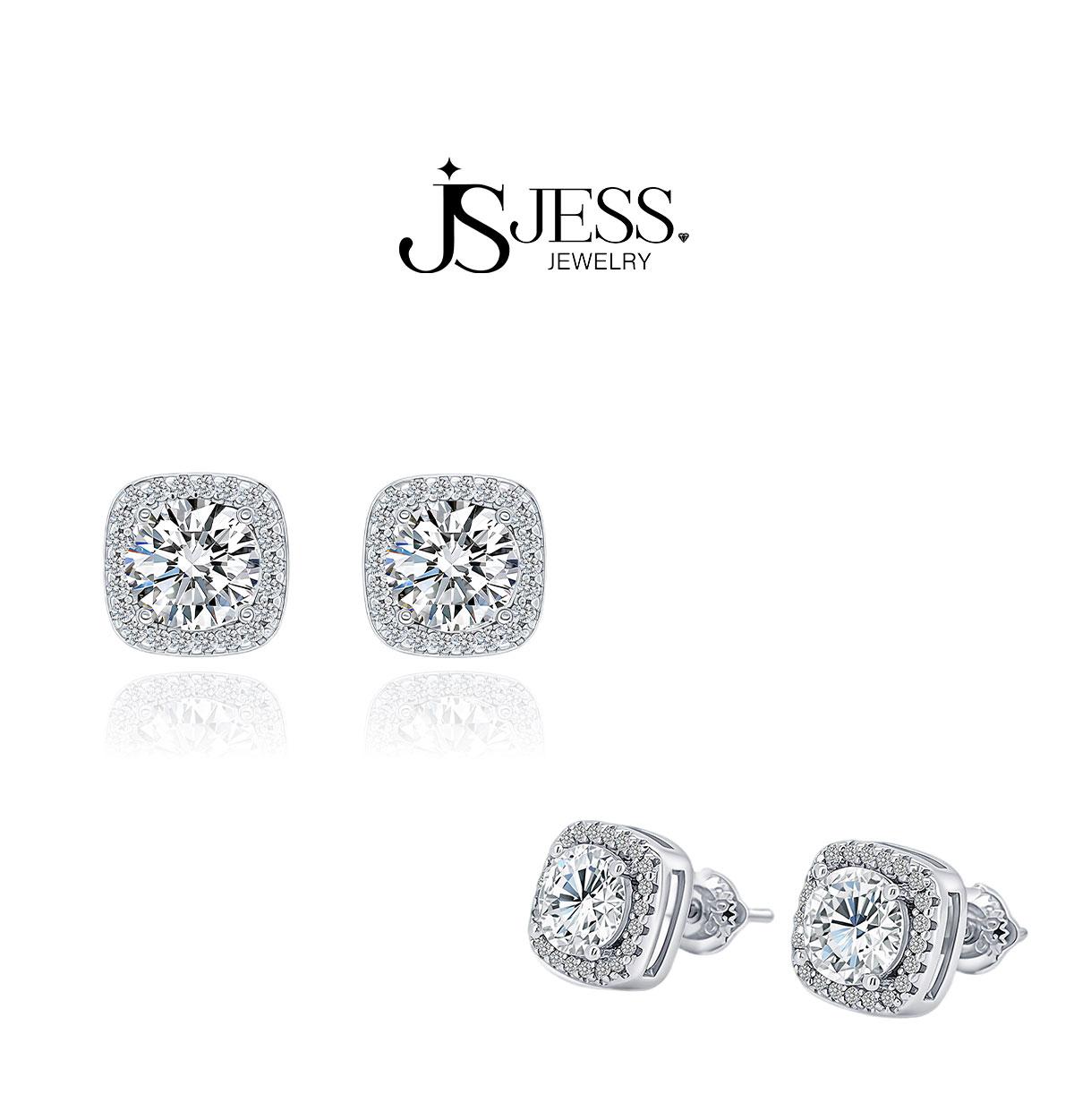 【Square Halo Stud Earrings】S925 Sterling Silver Platinum-Plated D Color VVS1 Moissanite Earrings, 0.6/1/2CT (0.5+0.5CT Option) 4/5/6.5mm, for Adult Male & Female Wedding Gift, Shining Earrings, Adults