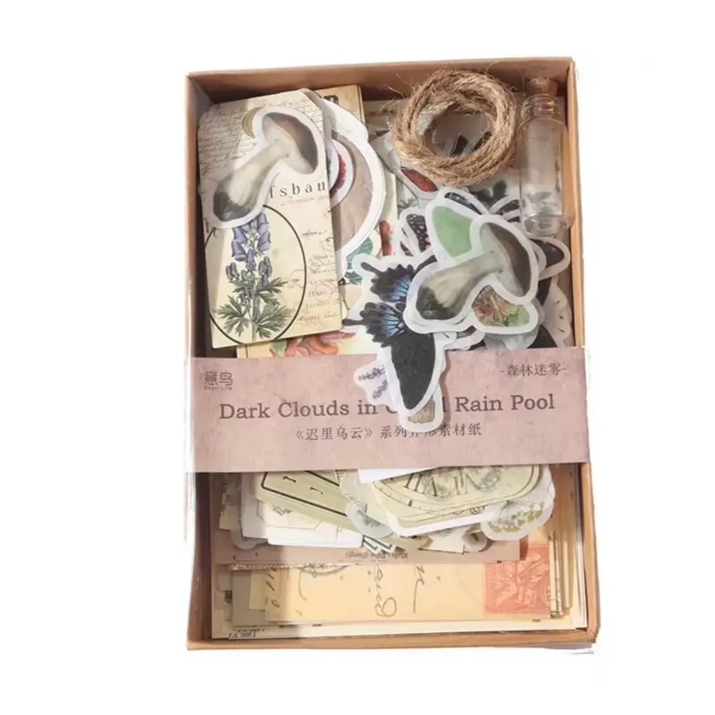 Whimsical Woodcraft Scrapbooking Set Vinyl with 200 Pieces Sticker Set Including Washi Stickers Hangtags Decorative Papers and Drift Bottle Reading Sticker