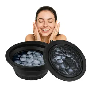 Farochy Large Foldable Silicone Ice Bath Bowl with Built-in Ice Tray for Face Cool Therapy & Skincare Routine Black 300g Facial Cubes