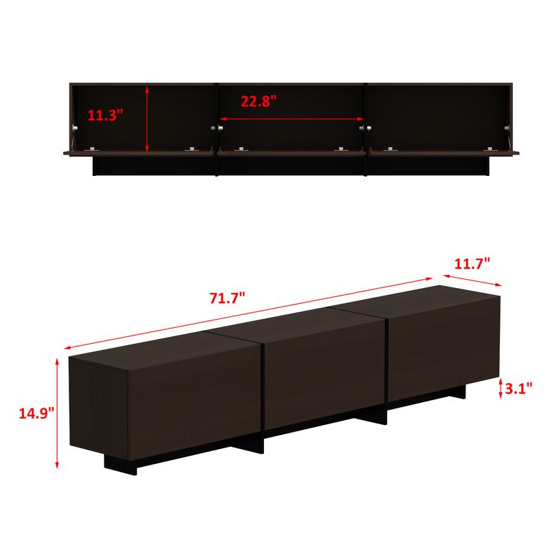 FUFU&GAGA Sleek Design 71.7" W TV Stand with 3 Flip-Down Drawers, High Quality Modern Entertainment Center with Storage, Media Console Table TV Cabinet, Dark Brown Living Room Home