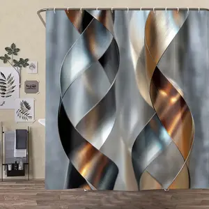 Abstract Pattern Decorative Shower Curtain Set with Rug, Non-Slip Bath Mat, U-Shaped Toilet Lid Cover Pad, Bathroom Decor with Hooks, Bathroom Decoration Accessories, Bathroom Supplies