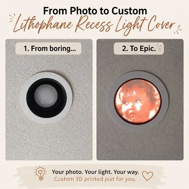 3D-Printed Custom Color Lithophane Recess Light Cover