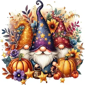 5D DIY Diamond Painting Kit, Diamond Art Tools, Gnome Pumpkin Star Mosaic Design, Canvas Art Wall Decor, Perfect Gift for Birthday, Anniversary