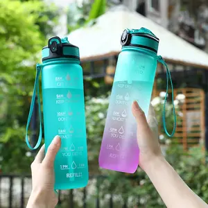 1000ml Sports Water Bottle with Straw Time Marker Outdoor Camping BPA-Free Leakproof Portable Gym Travel Fitness Student Drinking Water Cup