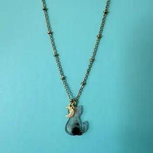 The Haven Necklace for Cat Lovers- Handcrafted by volunteers Marbled Cat Charm with Crescent Moon - Lightweight Daily Wear - Cat Compassion Welfare Rescue