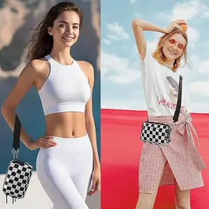 Checkered Wristlet Wallets for Women Nylon Quilted with 4 Zippers Travel Credit Card Holder Cell Phone Organizer Coin Purse Crossbody Key Bag with ID Window RFID Blocking Compact Pouch