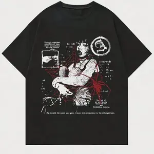 Spider Web Fashion Girl1 Piece, Vintage Graphic Tee, Y2k Clothing, Unisex Cotton Crewneck T-Shirt, Y2K Cyber Wave Tee - Retro Vapor Aesthetic, Streetwear Statement Menswear Womenswear Underwear Top Hoodie Polyester
