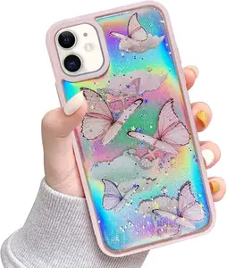 Case for iPhone 7 Plus iPhone 8 Plus Case Cute Iridescent Butterfly Design Laser Bling Glitter Stars for Girls Women Soft TPU Bumper Drop Protection Cover for iPhone 7 Plus/8 Plus, Pink