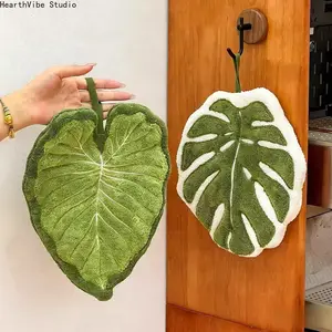 Monstera deliciosa hand towel, hanging coral fleece, heat-absorbing, plant-themed hand towel, kitchen towel, absorbent and lint-free.,summervibes