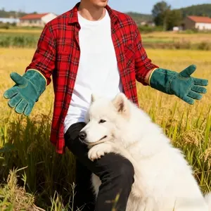 Heavy Duty Wear Resistant Anti Scratch Anti Bite Leather Gloves Pet Training Handling Gloves Cat Dog Feeding Interaction Bird Operation Reptile Handling Gardening Welding Hot
