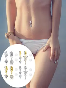 Silver Gold Fake Belly Ring Clip On Belly Button Rings Stainless Steel Faux Belly Piercing Jewelry Fake Belly Button Piercing For Women Cubic Zirconia Butterfly Heart Fake Belly Piercing Fake Belly Ring Stylish Belly Jewelry