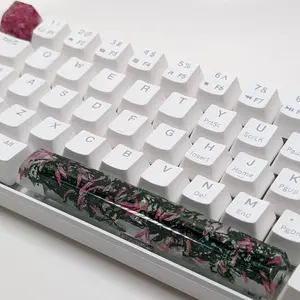 Authentic Resin Artisan Spacebar with Real Green Moss and Pink Flowers for MX Key Switches