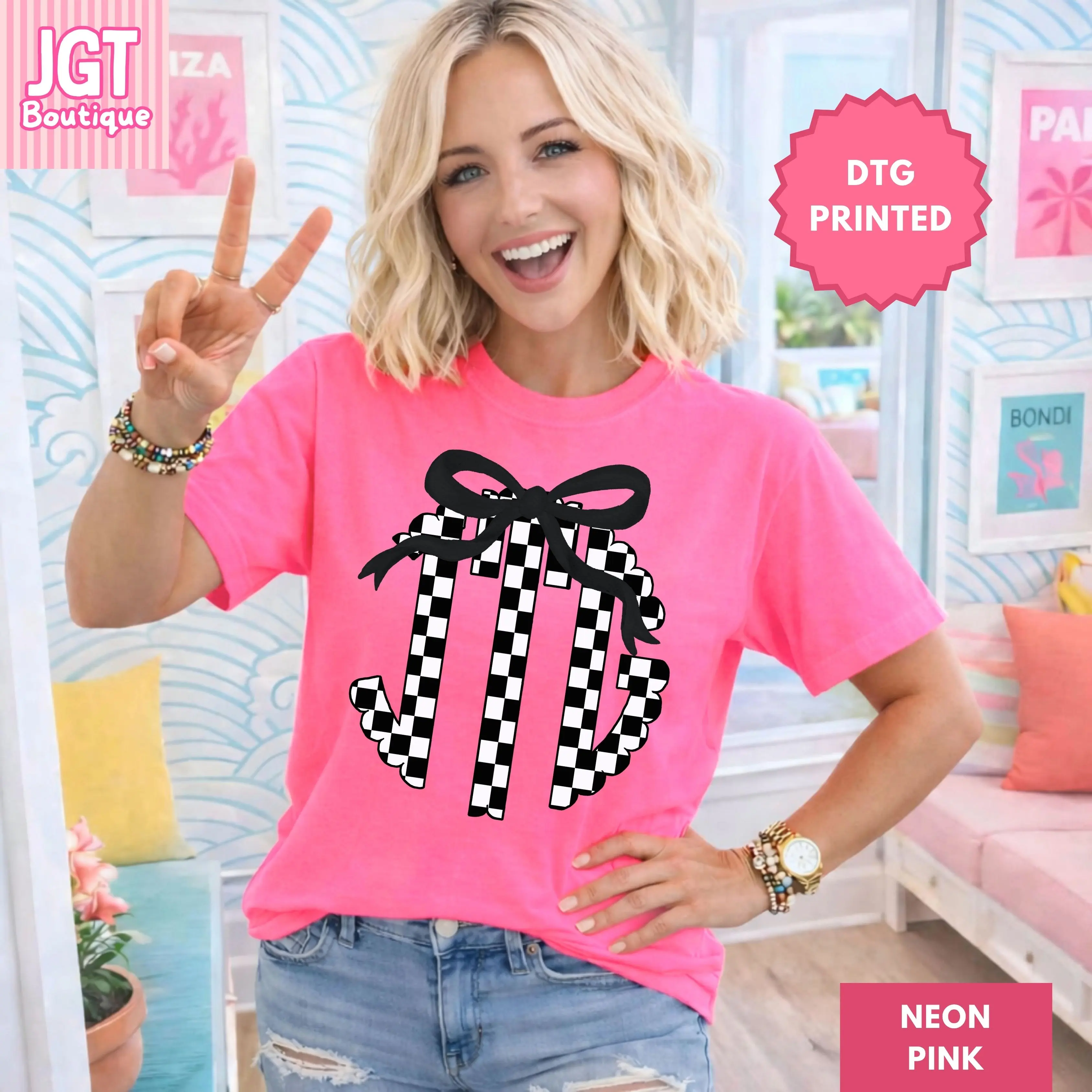 Custom Checkered Monogram Shirt ~ (Leave First Name Initial, Last Name Initial, Middle Name Initial in Notes at Checkout), Checkered Shirt, Custom Name Shirt, Personalized Name Shirt, Custom Monogram Shirt, Preppy Summer Shirt, Monogrammed Shirt