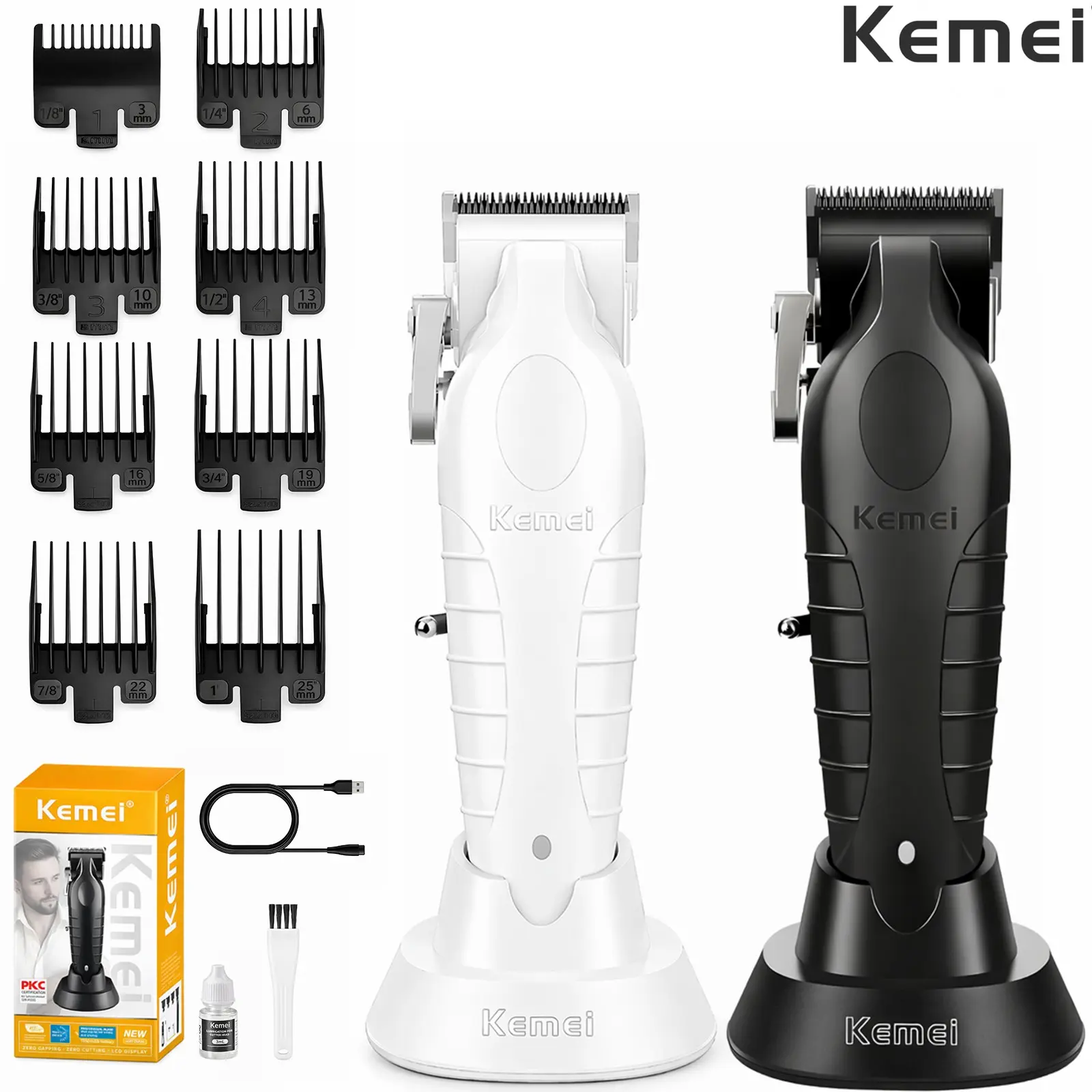 Kemei Km-2296 Cordless Rechargeable hair clipper for men, Wireless Beard Trimmer, ceramic blade,Silent Design, 2500mah Lithium Battery, Dlc Coated Sharp Blades,Grooming Kit,Gift for Men